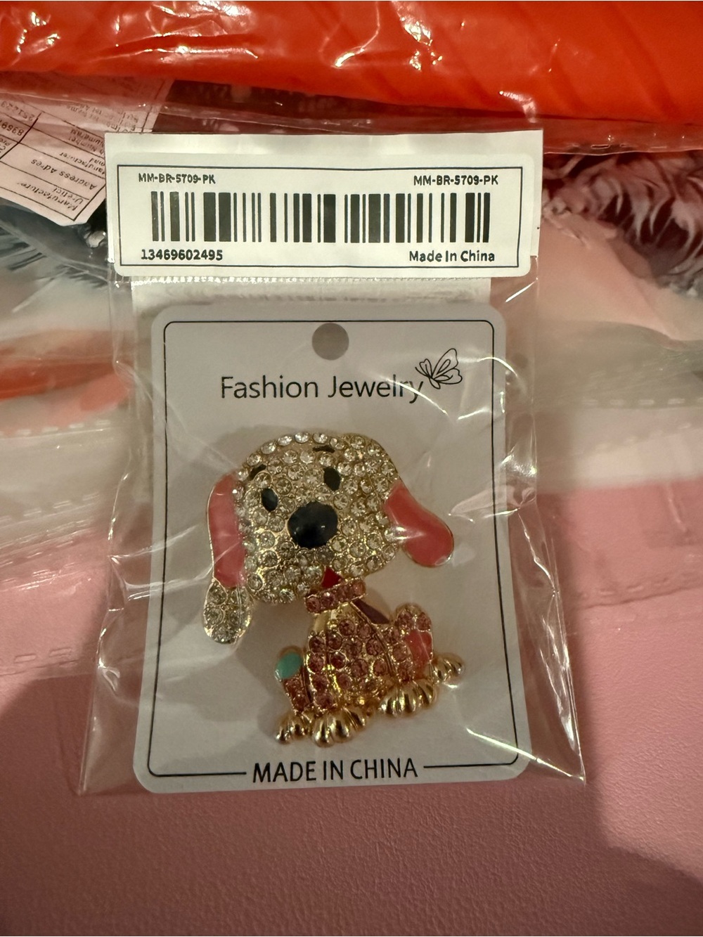 Crystal Dog Pin Brooch with Pink or Blue Accents